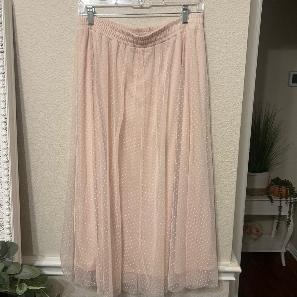H&M Tulle Mesh Dot Soft Pink Elastic Waist Skirt medium - Picture 3 of 9